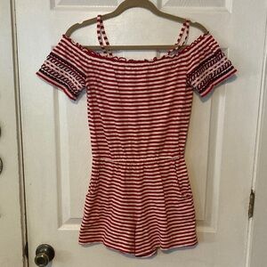 Cat & Jack Red and White Striped Off-Shoulder Romper